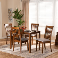 Baxton Studio Seda-Grey/Walnut-5PC Dining Set Seda Modern and Contemporary Grey Fabric Upholstered and Walnut Brown Finished Wood 5-Piece Dining Set